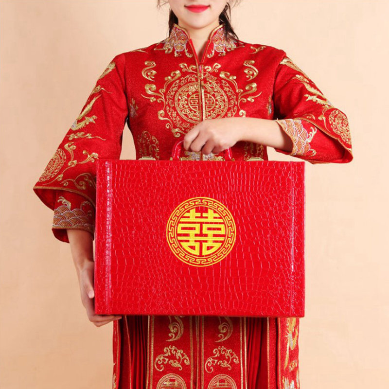 Red wedding box accompanied by box leather case Bride Dowry Box Wedding Suitcase Wedding officer box password suitcases