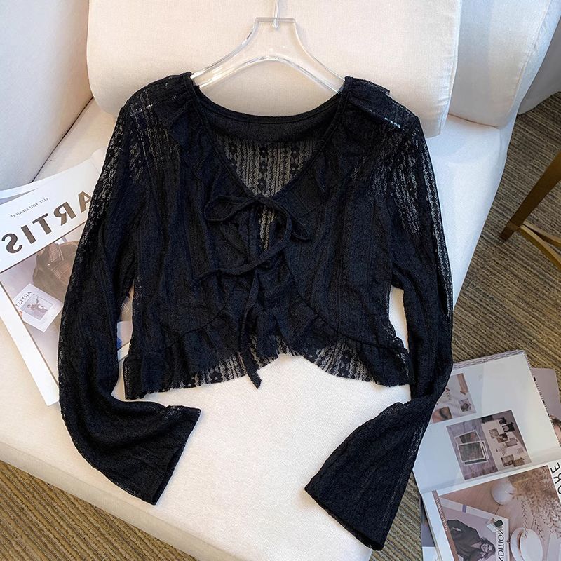 French Lace Sun Protection Cardigan for Women, Summer Black Short Top with Suspender Dress, Shawl Cover-Up for Women French Lace Sun Protection Cardigan for Women, Summer Black Short Top with Suspender Dress, Shawl Cover-Up for Women