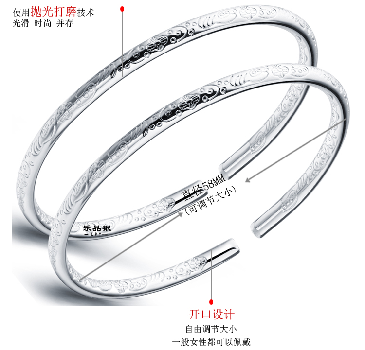 Vòng tay bạc mới 999 sterling nữ thời trang Nhật Bản và vòng tay đơn giản, vòng tay gửi bạn gái gửi quà sinh nhật cho mẹ vòng tay