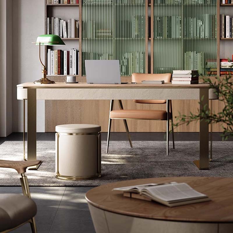 Modern light lavish solid wood desk Villa Bookcase with customizable designer Jane about white wax wood desk custom-made-Taobao