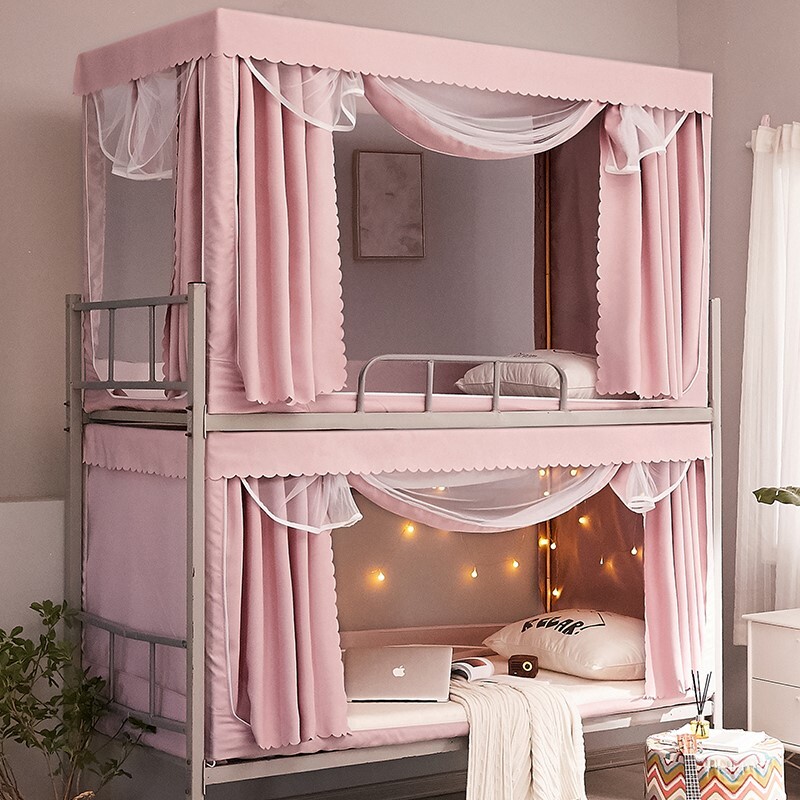 Mosquito Net Dormitory Totally Enclosed Laced Type Shading Bed Curtain Student All-in-one Bracket Laid Down With Princess Single