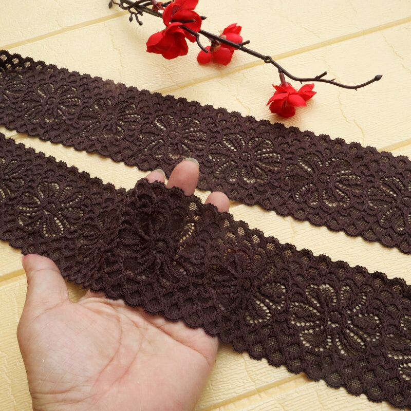 6.8cm Deep Coffee-Colored Dense Stretchy Hollow-Out Wide Lace Trim Skirt Neckline Hem Bust Wrap Accessory