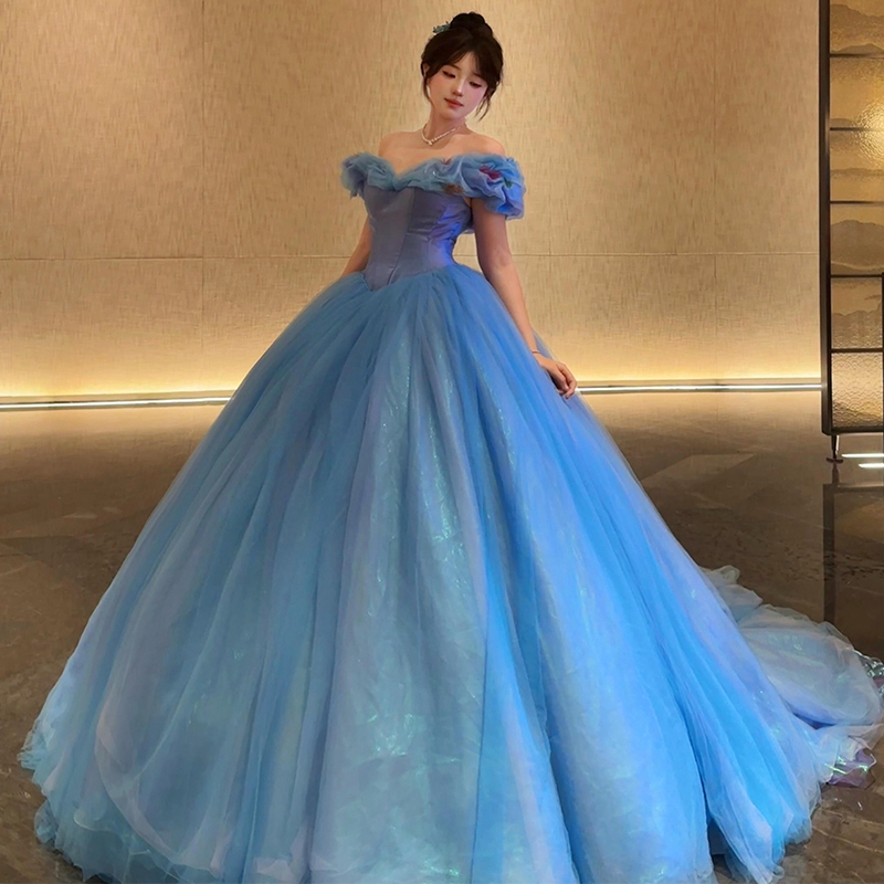 Blue Evening Dress 2026 New Style High-End Fairy-Like Sparkling Princess Dress for Student Day Coming-Of-Age Ceremony Host