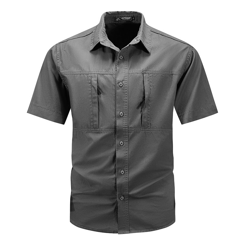 Multi-Pocket Workwear! Men's Tactical Casual Shirts from Foreign Trade Factories, Cut-Label, Washed Pure Cotton Short-Sleeve Shirts, Thin