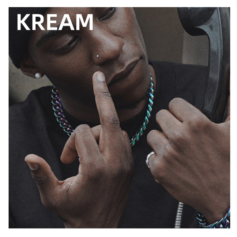 kream four-sided cut three-dimensional colorful Cuban chain Hip hop clavicle necklace