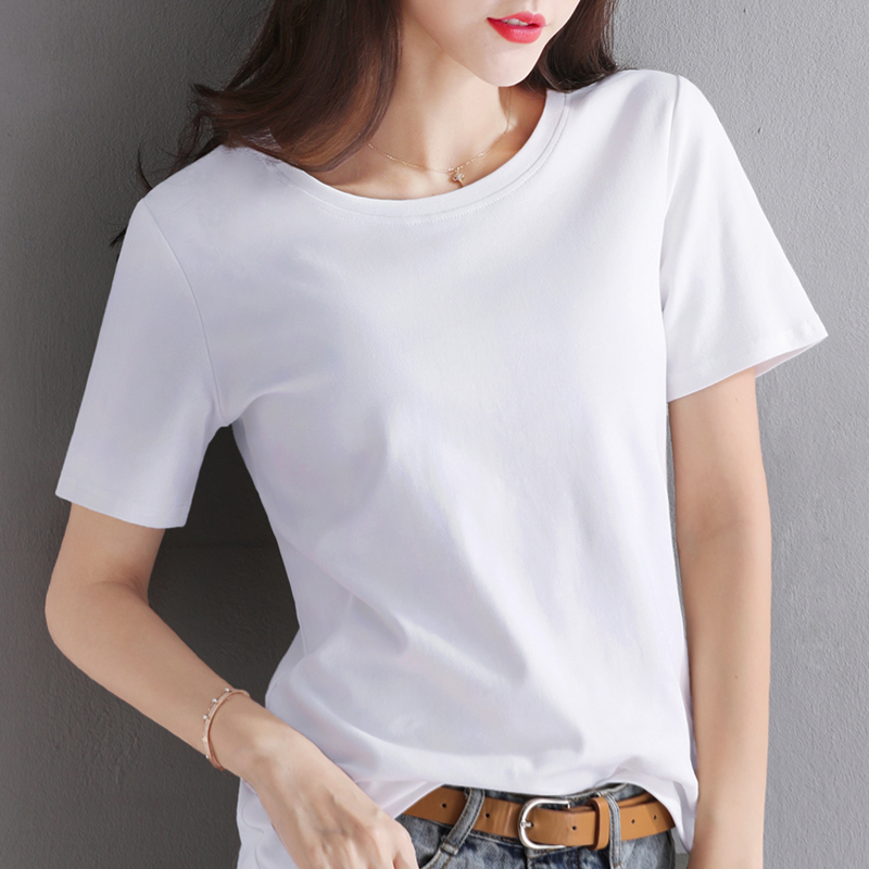 Short-sleeved t-shirt women's 2022 summer new solid color round neck top ins trendy white Korean version loose half-sleeved T-shirt