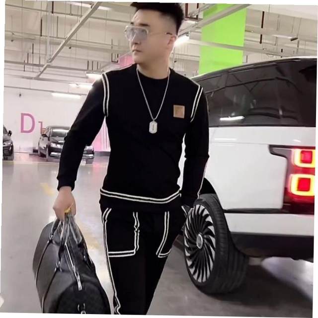 ສະຖານີເອີຣົບ trendy brand casual suit men's fashion slim fit sports pants simple-sleeved sweatshirt set two-piece