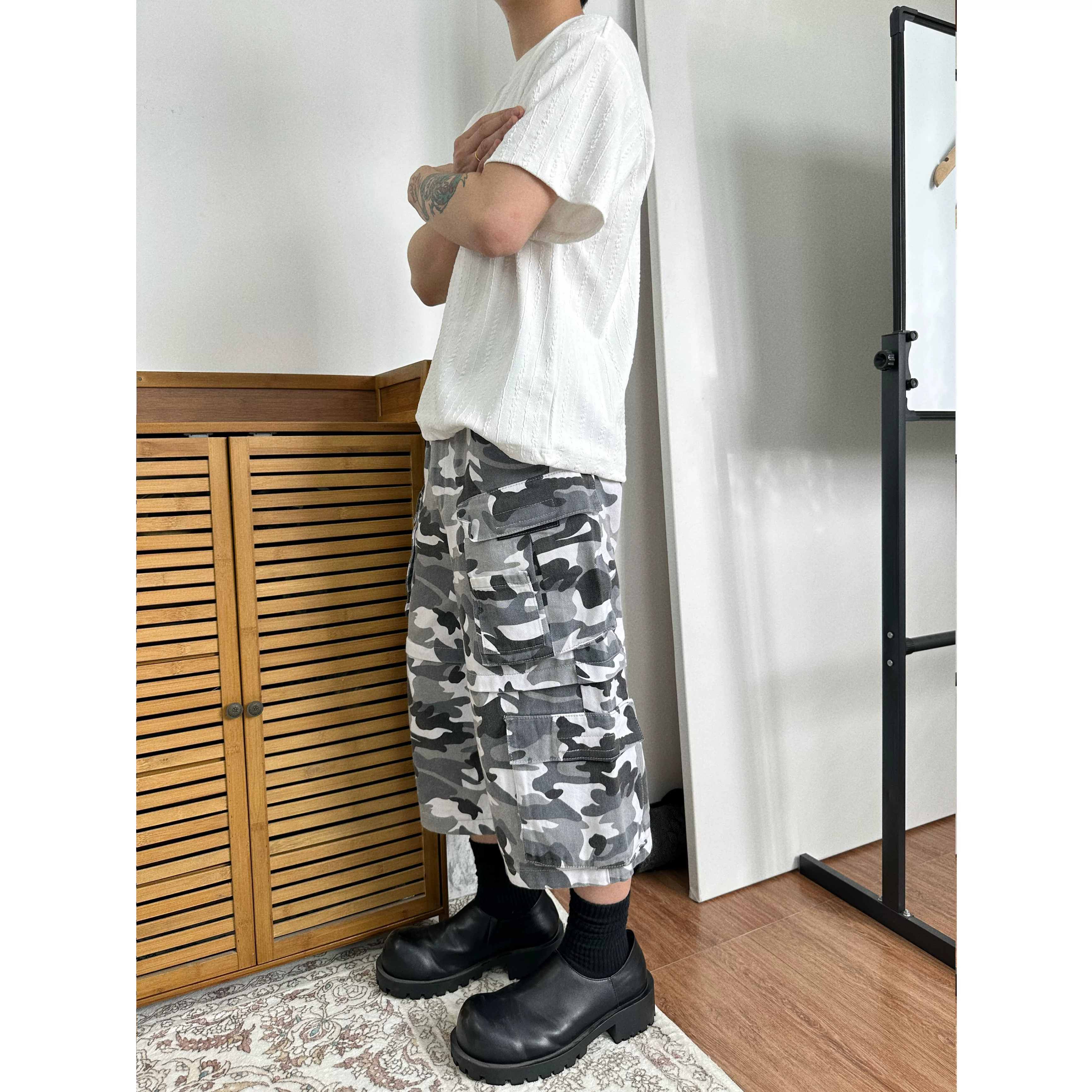 Camouflage retro summer trousers for men and women, American style, loose fit