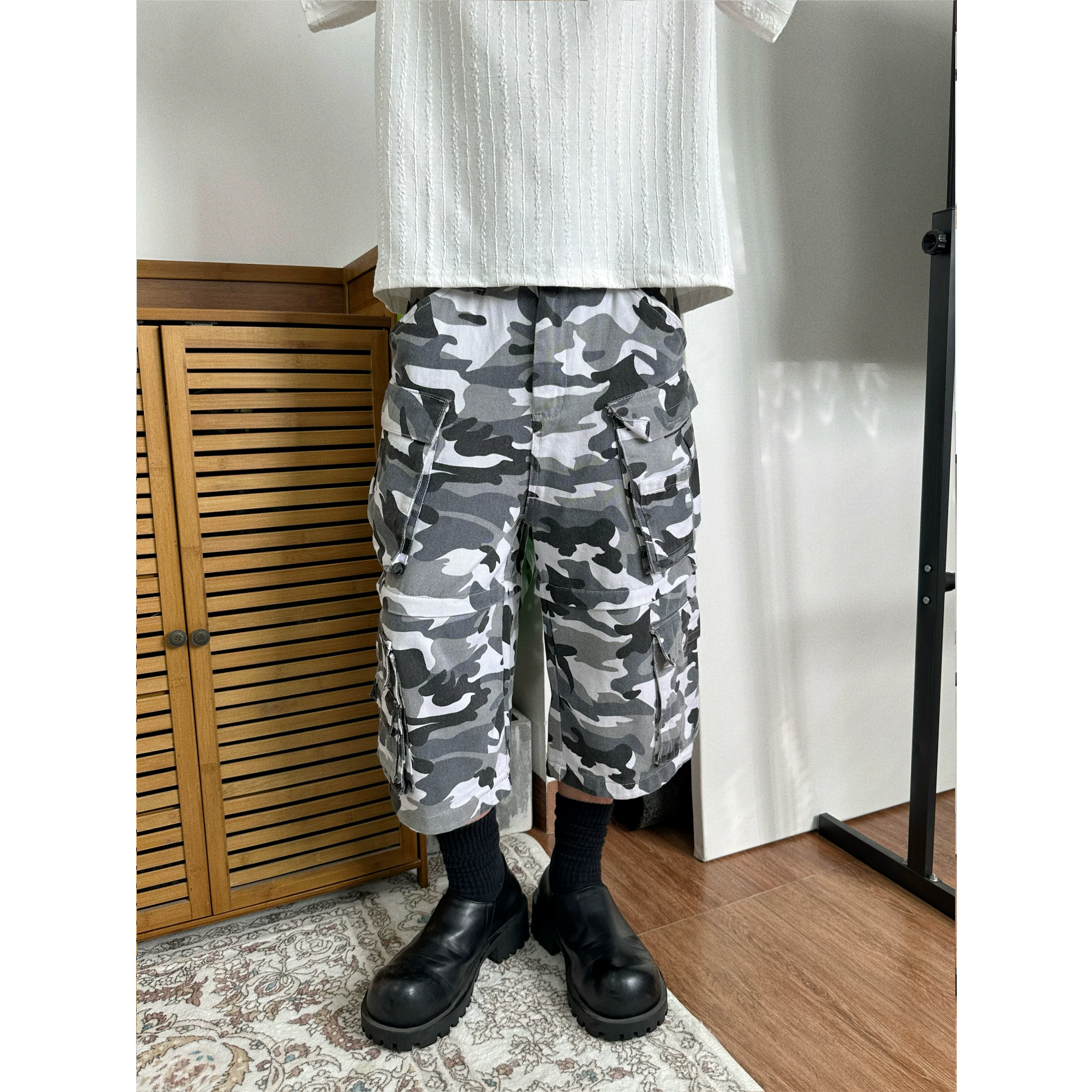Camouflage retro summer trousers for men and women, American style, loose fit