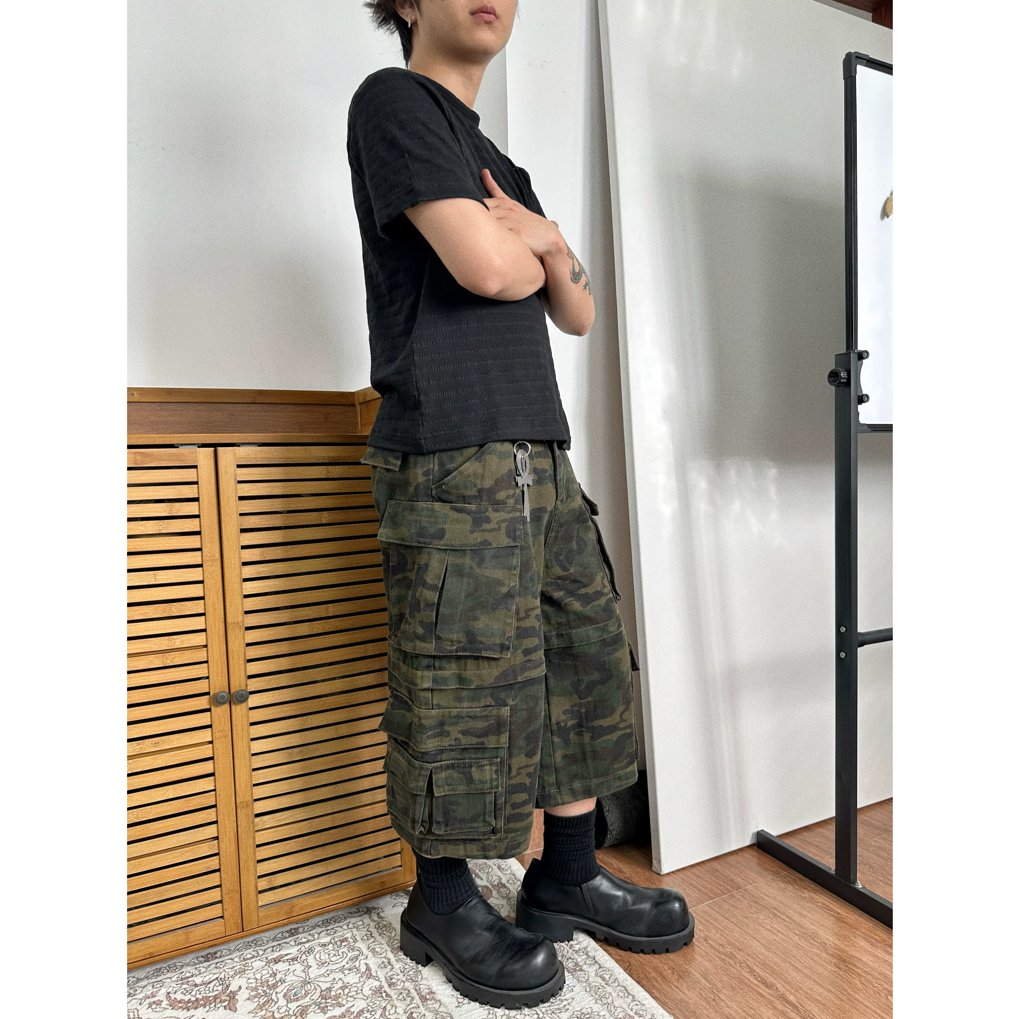 Camouflage retro summer trousers for men and women, American style, loose fit