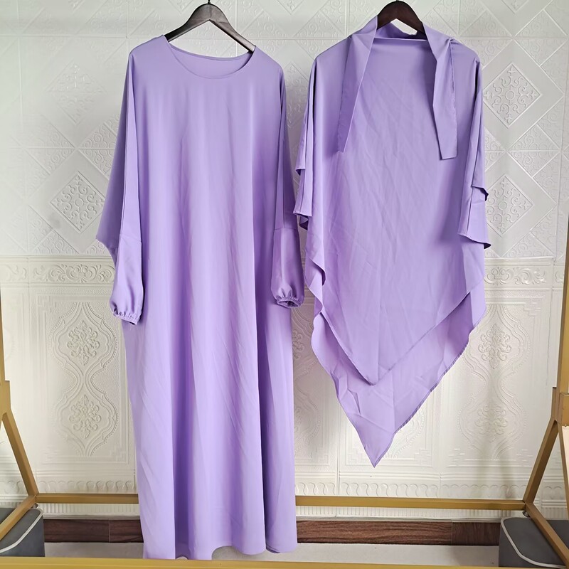 Aliexpress Cross-Border Women's Clothing Two-Piece Set of Loose and Comfortable Long Skirts with Solid Color Headscarf Two Layers P105