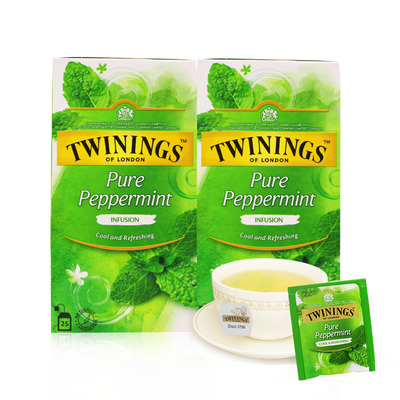 twinings英国进口薄荷茶叶 花草茶茶包袋泡茶 沁心薄荷叶25片*2盒