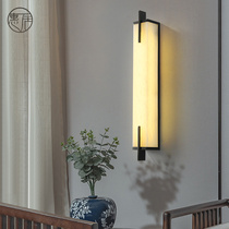 Modern Chinese wall lamp Living room background wall lamp All copper natural marble lamp Chinese style minimalist black copper wall lamp