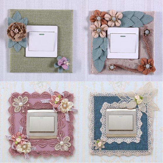 Creative switch stickers switch socket protective cover wall stickers household fabric lace simple modern light switch decorative stickers