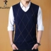 Woodpecker len vest nam cổ chữ V mùa thu và cotton mùa đông áo len không tay áo len trung niên áo len ấm áp vest áo len dệt kim Dệt kim Vest