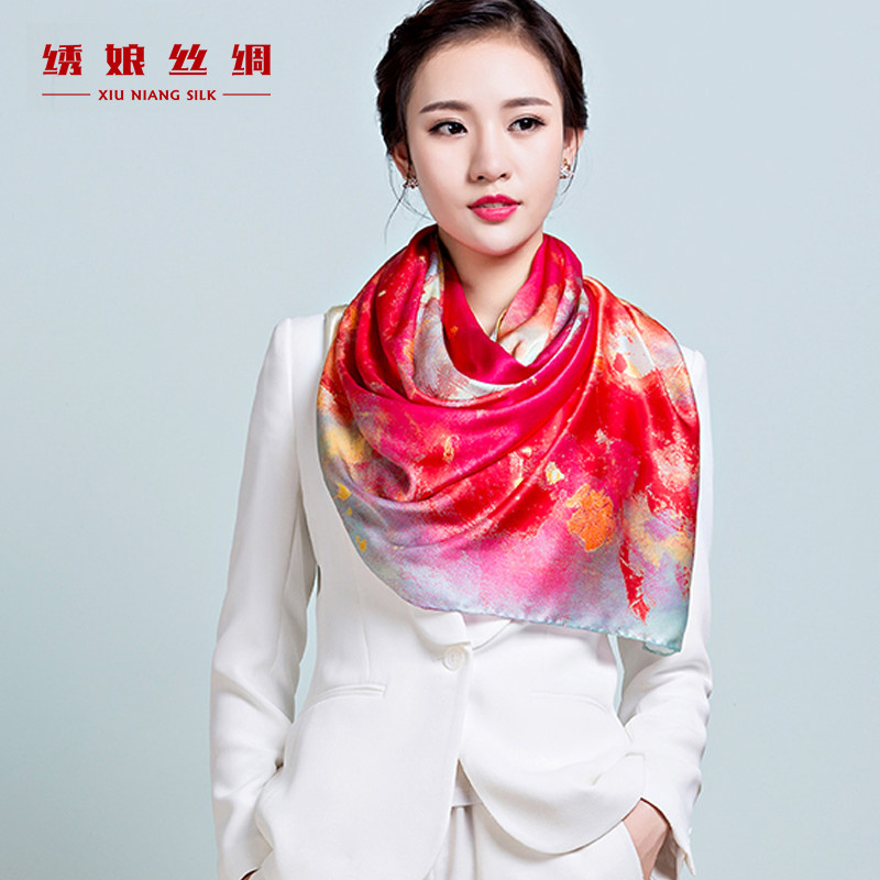 Embroidered silk weighing real silk big shawl shoulder mulberry silk scarves scarf spring and autumn women silk satin fashion send middle-aged gift boxes