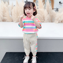  Girls  suit spring and summer 2021 new female baby net red pure cotton Western style fashionable childrens childrens short-sleeved summer clothes