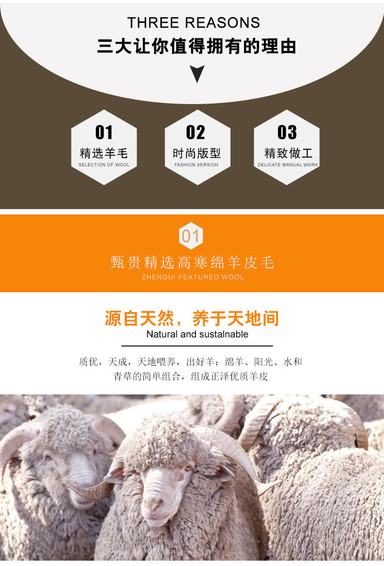 正泽 男女款100%羊毛保暖马甲 皮毛一体设计 图2