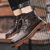 Red-Brown Martin Boots for Men, Winter High-Top Retro British Style Men's Work Boots, Trendy Motorcycle Mid-Top Leather Shoes