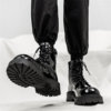 Glossy Martin Boots for Men 2026 New Winter High-Top Black Height-Increasing British Style Work Leather Shoes Men's Motorcycle Boots