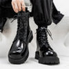 Glossy Martin Boots for Men 2026 New Winter High-Top Black Height-Increasing British Style Work Leather Shoes Men's Motorcycle Boots