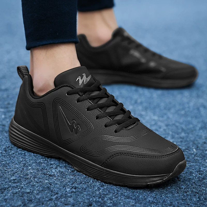 Double Star Shoes Мужские спортивные туфли Подлинно черные Новые мужские ботинки для весны и осени, кожаные водостойские повседневные туфли