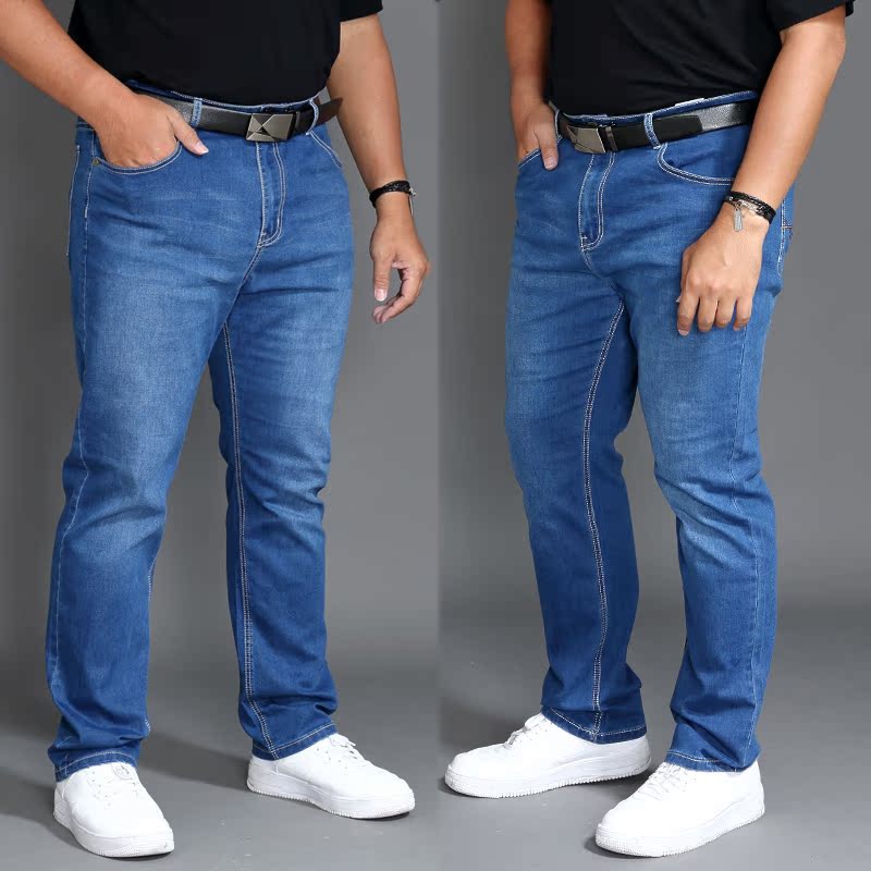 Quần jean dày mùa đông nam quá khổ chất béo cao quần chất béo quần cao eo lỏng lẻo cộng với chất béo kích thước lớn mặc 42 style bụi bặm nam