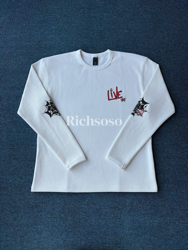 Ceiling Top Matty Boy Anti Promo Two-Sleeve Spider Web Flash Limited Edition Waffle White Long Sleeve T-Shirt