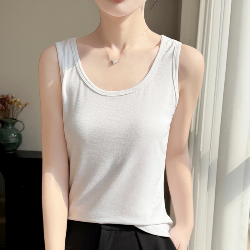 Lyocell Tencel Wool White Camisole for Women Summer High-End U-Neck Thin Base Layer Top for Inner Wear or Outer Wear