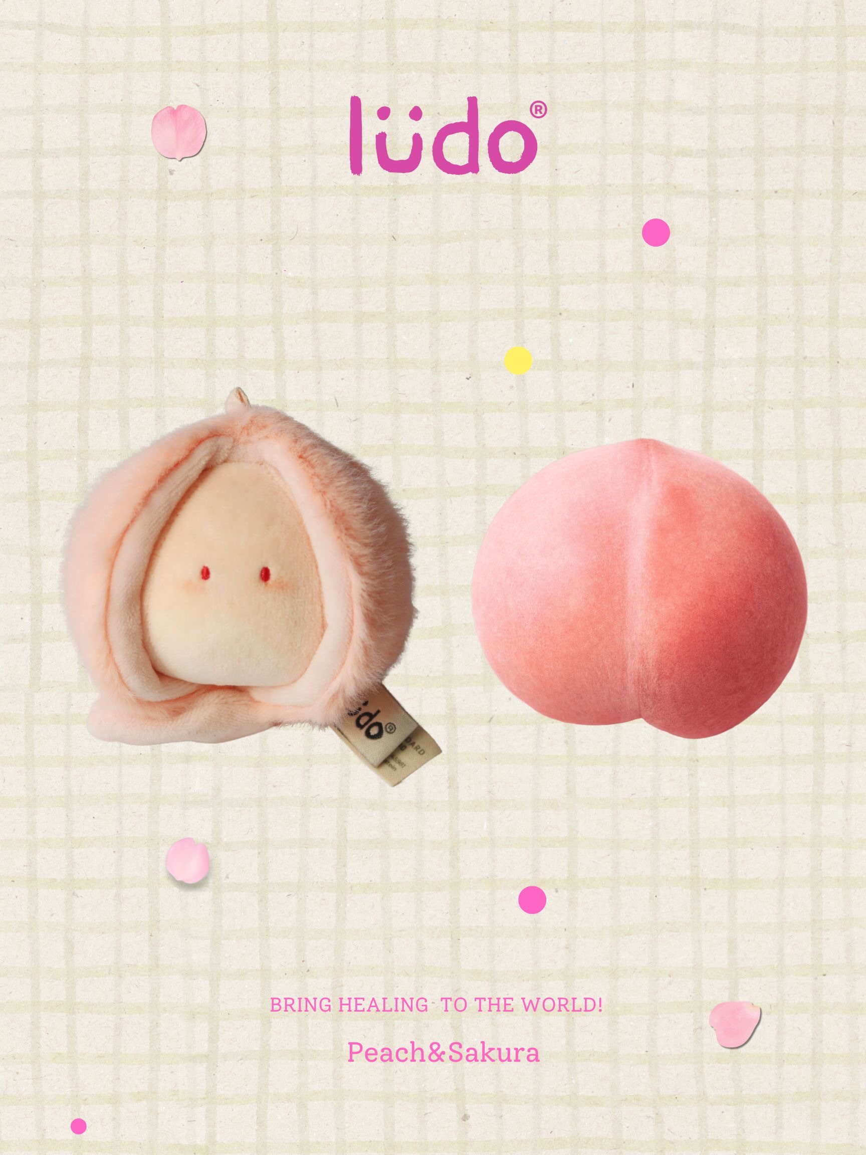 LUDO Peach & Sakura Bald Fruits Plush Keychain detail image