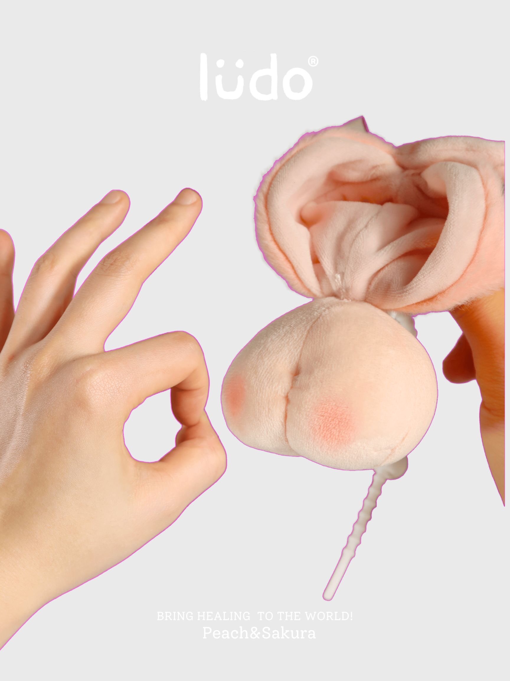 LUDO Peach & Sakura Bald Fruits Plush Keychain detail image
