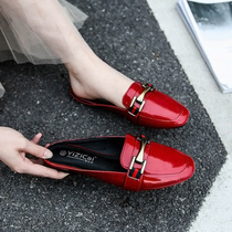 Net red slippers women Summer outside wear 2020 new super fire leather drag bag head half slippers soft leather no heel lazy person cool