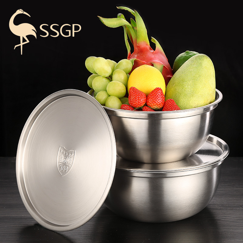 With lid stainless steel basin 304 Round thickened Home Kitchen Cool Vegetable Hair Face And Egg Basin Deepen oil basin