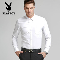  Playboy mens long-sleeved shirt young and middle-aged spring and autumn shirts business solid color formal clothes mens wedding inch clothing tops