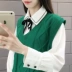 Mùa xuân Hàn Quốc thời trang mới xoắn V-cổ rắn màu vest nữ không tay áo len dệt kim áo len len - Áo / áo thun