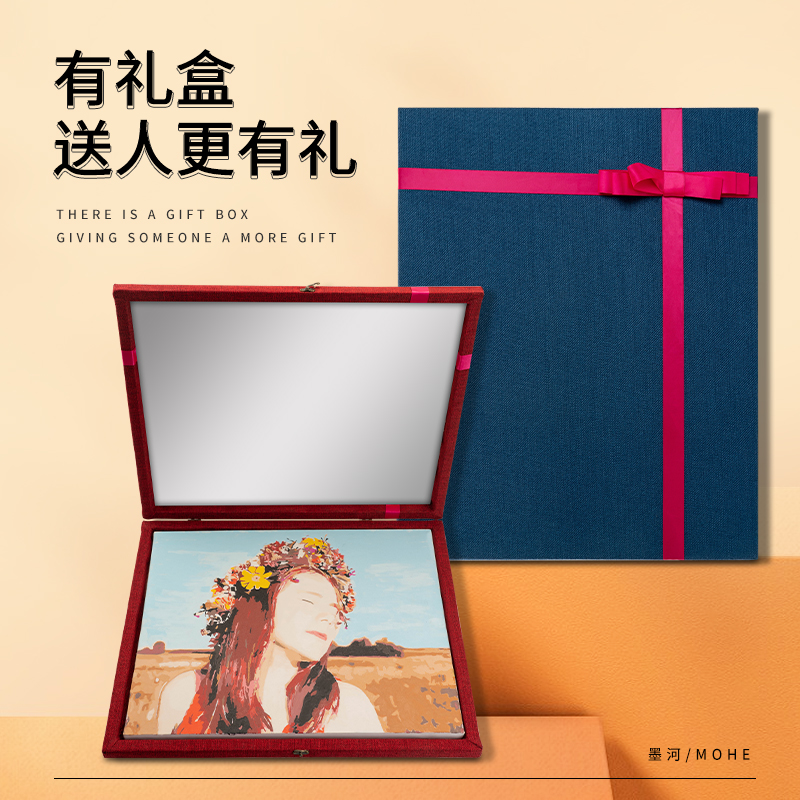 Collar Classic Diy Digital Oil Painting Custom Sending Gift Box Puzzle Wood Hemp Cloth Packaging Box For Painting Gift Gift Box