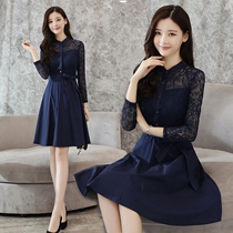 2020 new early spring and autumn light luxury lace long sleeve dress female waist thin high-end big name Lady temperament