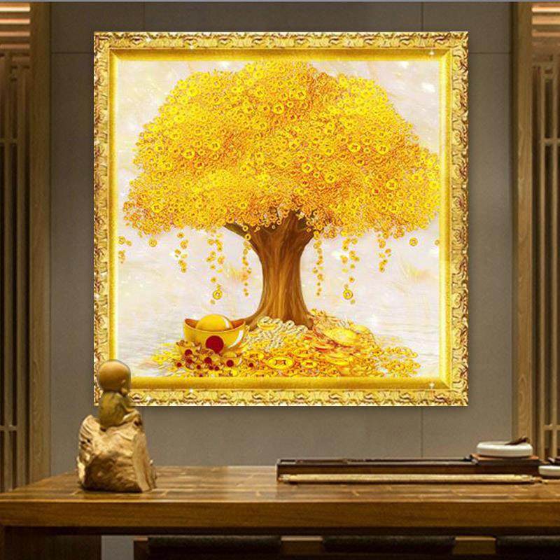 Cross embroidered 2022 new line embroidered money tree hair rich gold full yourself handmade embroidered living room bedroom 2021