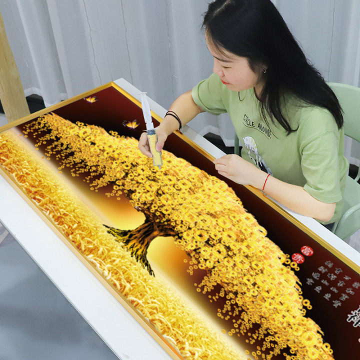 Cross stitch 2022 thread embroidery new gold all over the living room own handmade large atmosphere 2021 fortune tree full embroidery