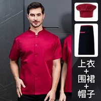 Красная черная юбка в складку, красный фартук, короткий рукав