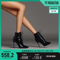  Fabe Fei 2021 autumn and winter new booties womens patent leather velvet fashion lace-up Martin boots pointed thin-heeled high-heeled boots