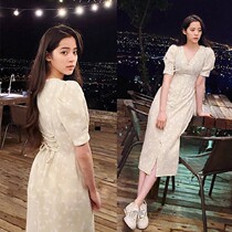 Oyang Na Na Stars The Same Paragraph 21 Summer Vintage Vintage Vintage Vintage Vintage Bubble Sleeves Long cashionata Waistcoat Dress