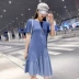 Mùa hè mới năm 2021 lưới cổ tròn khâu váy ngắn tay nữ váy đuôi cá mỏng kiểu Pháp retro - Sản phẩm HOT