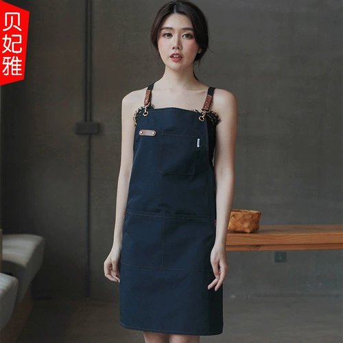Модный джинсовый кофейный фартук для работы, в корейском стиле, делается под заказ, с печатью вашего логотипа