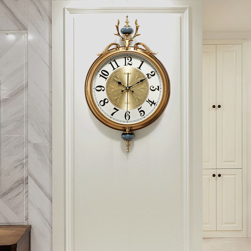Nordic Watches & Clocks Bronze Deer Heads Hung Clocks Living Room Home Clock Creative Fashion Muted Eurostyle Light Extravagant Personality Hanging Watches