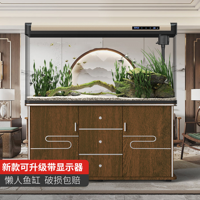 Small and Medium-Sized Fish Tank, No Need to Change Water, Lazy Person's Aquarium, Living Room with Cabinet, Ultra-Clear Glass, New Goldfish Tank for Landscaping