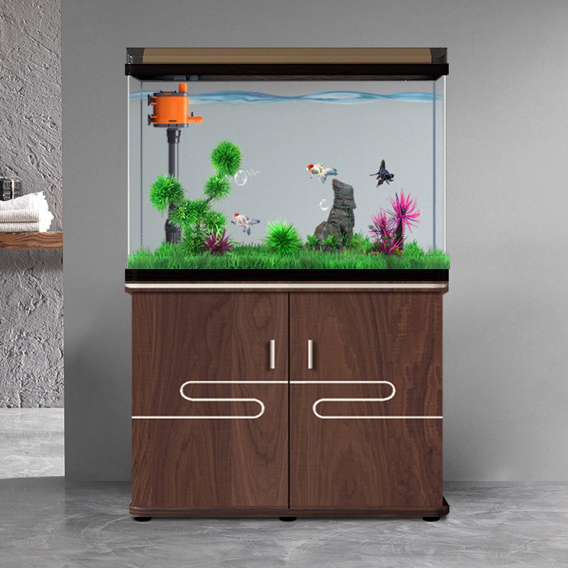 Fish Tank for Living Room, Large, Medium, and Small Sizes, Household Floor-Standing with Base Cabinet, Ecological, No Water Change Needed, Creative Aquarium, Ultra-White Goldfish Tank