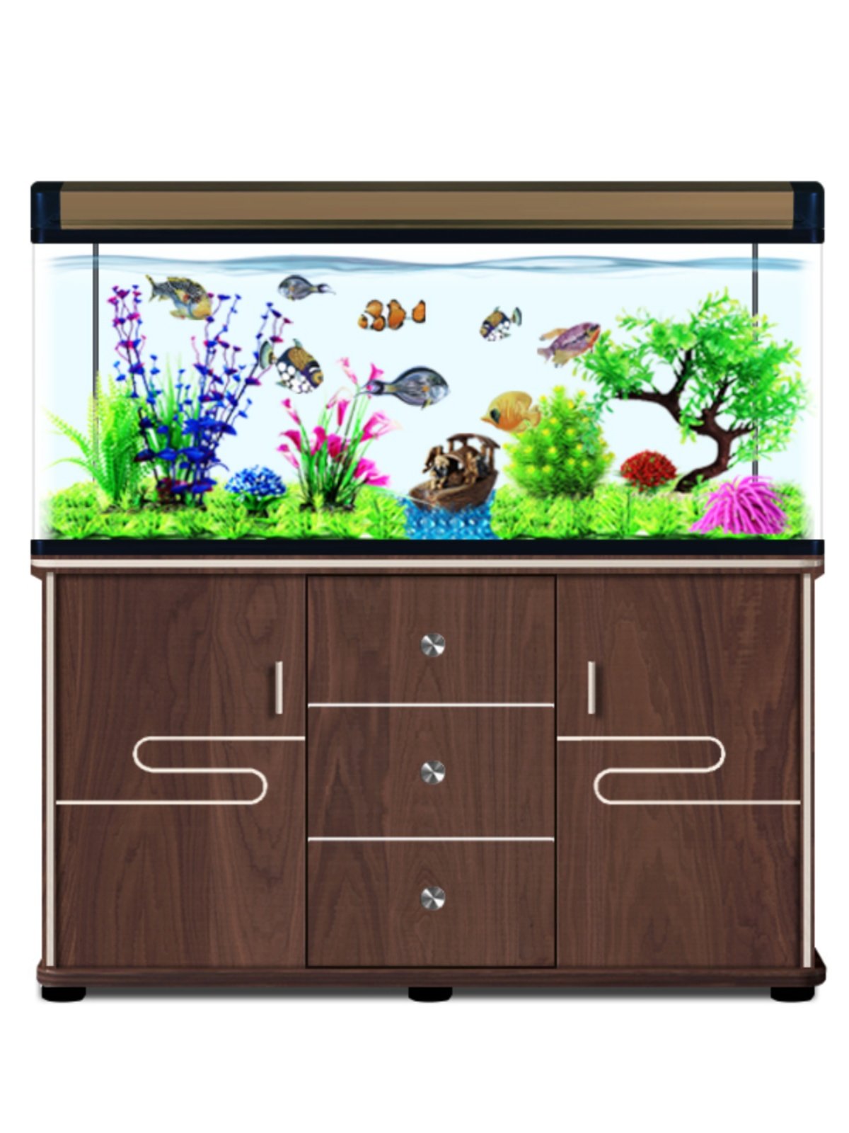 Fish Tank with Cabinet for Living Room, Small to Medium-Sized, Household Floor-Standing, No Need to Change Water, Glass Aquarium, 2023 New Model, Creative Goldfish Tank