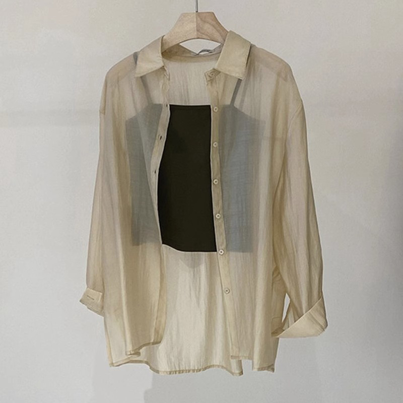Casual Light-Colored Shirt for Women, Summer 2026 New Style, Black Transparent Shirt, Sun Protection Cardigan Jacket Top Casual Light-Colored Shirt for Women, Summer 2026 New Style, Black Transparent Shirt, Sun Protection Cardigan Jacket Top