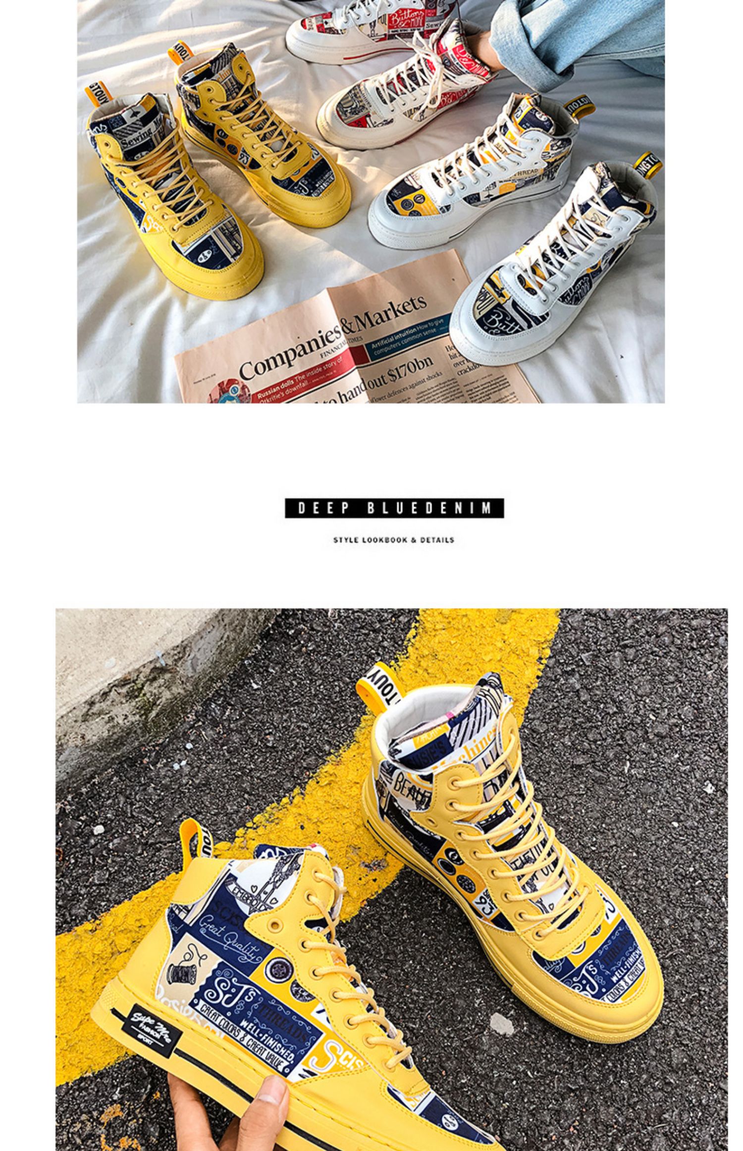Giày nam mùa thu 2019 mới lưới màu đỏ graffiti giày thủy triều Giày vải Gaobang phiên bản Hàn Quốc của xu hướng giày cao cổ cá tính - Plimsolls giày thể thao trắng